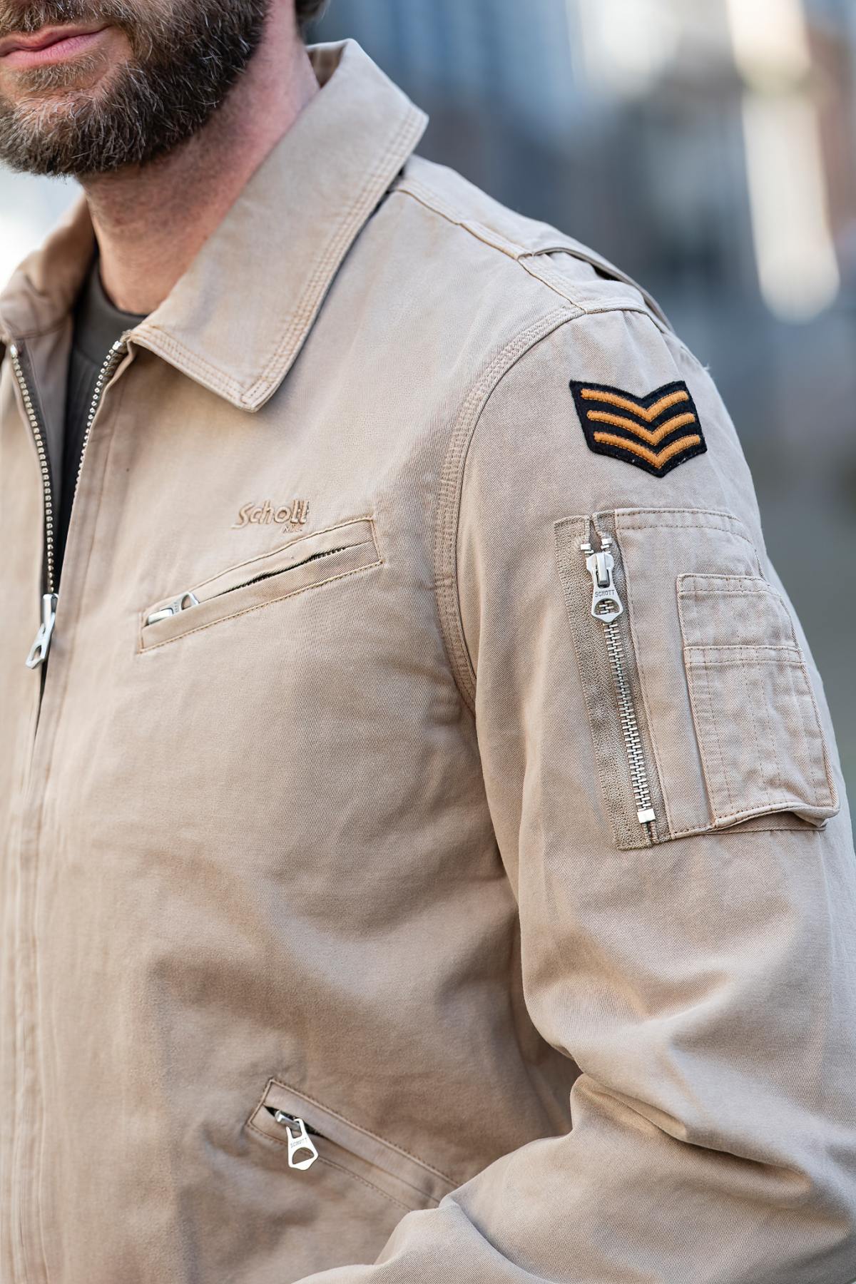 Taupe military-style textile jacket - Image n°5