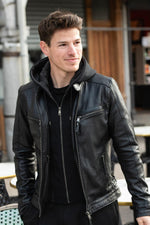 Black Leather Jacket with Hooded Skinny Fit - Image n°5