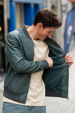 Bomber jacket in sleek opal blue leather - Image n°6