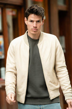 men's off-white leather bomber jacket - Image n°1