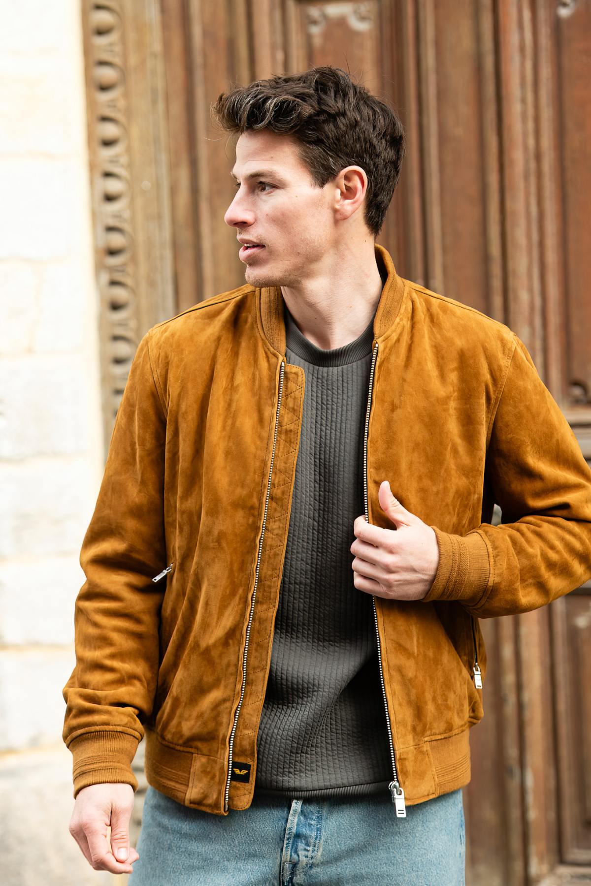 Cognac-colored suede teddy bear - Image n°6