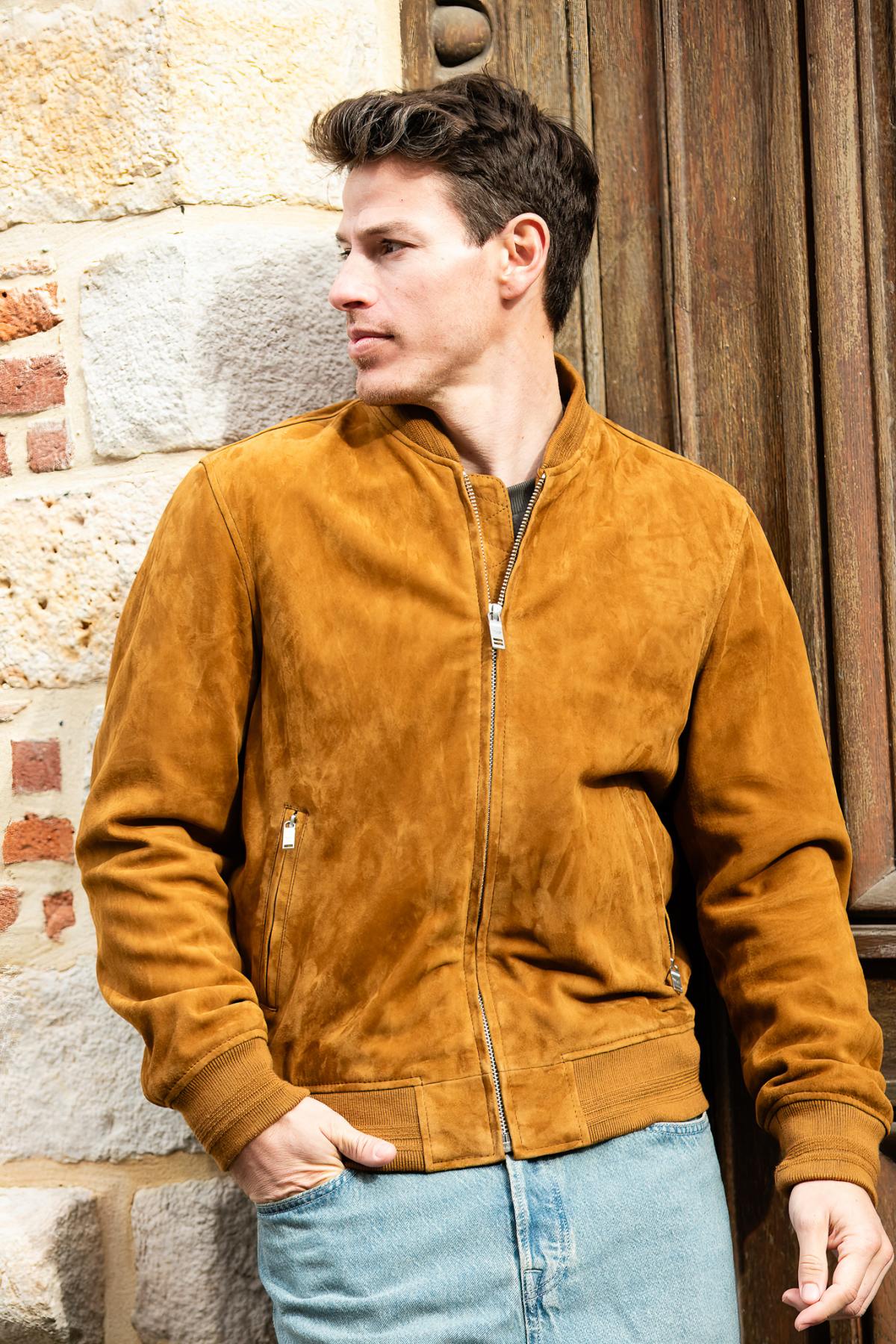 Cognac-colored suede teddy bear - Image n°9