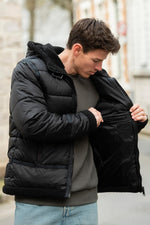 Black bomber-style textile down jacket - Image n°4