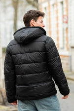 Black bomber-style textile down jacket - Image n°5
