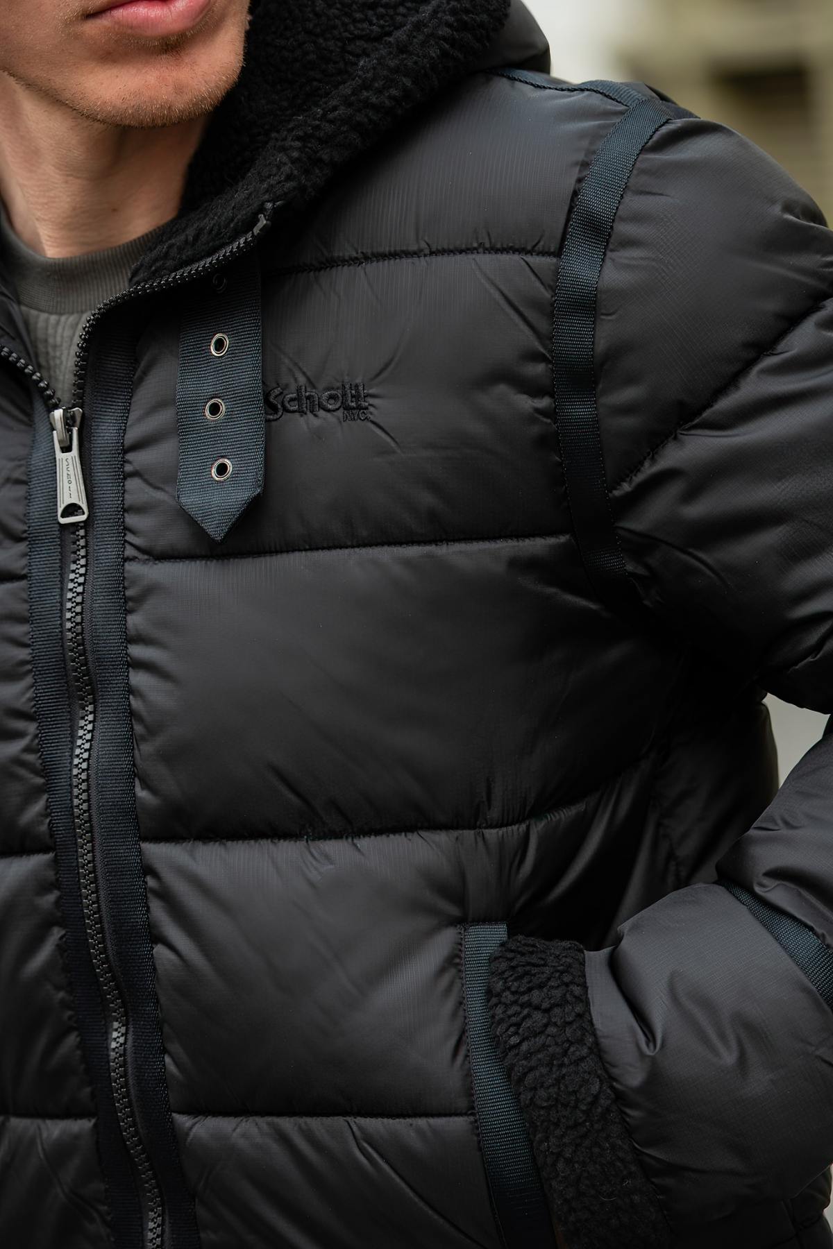 Black bomber-style textile down jacket - Image n°7