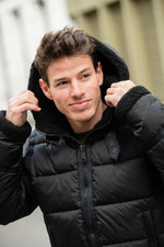 Black bomber-style textile down jacket - Image n°3