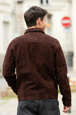 Lightweight goatskin suede jacket by Schott, dark brown and timeless. - Image n°3