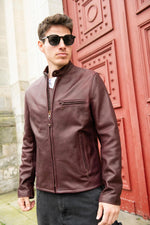 530 WINE: burgundy waxed cowhide café racer. Slim, carefully made in USA. - Image n°9