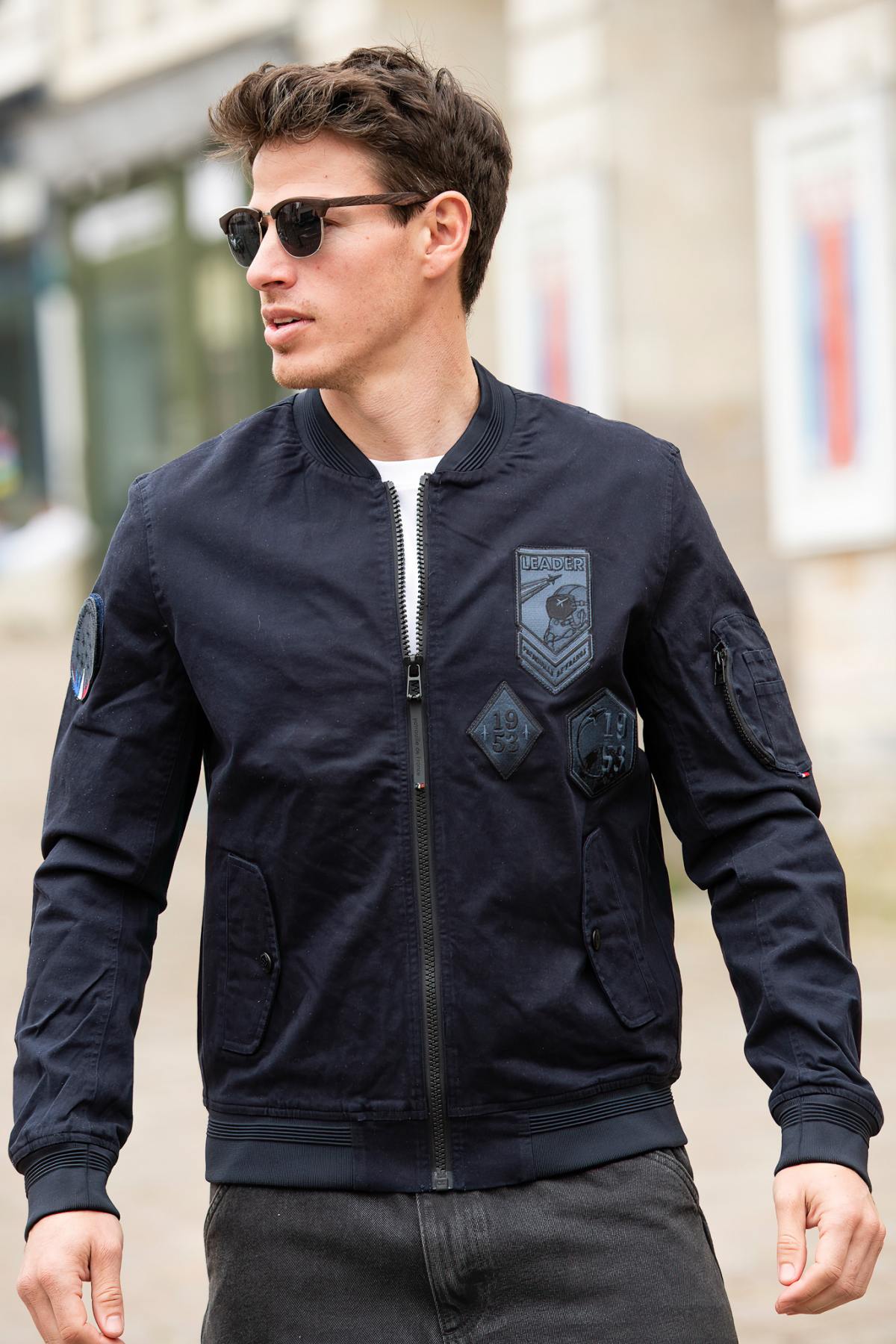 Navy blue textile jacket with Patrouille de France patches - Image n°1