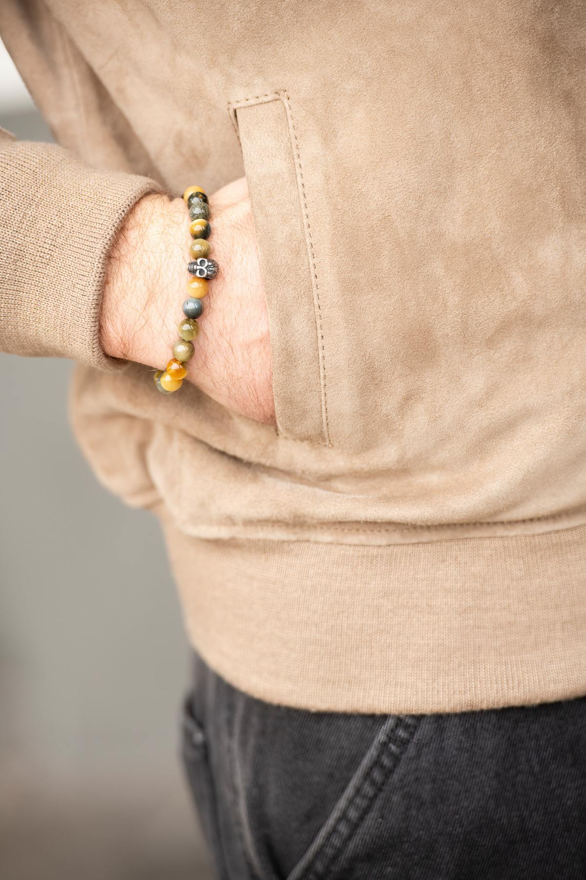 Dark beige suede casual jacket - Image n°5