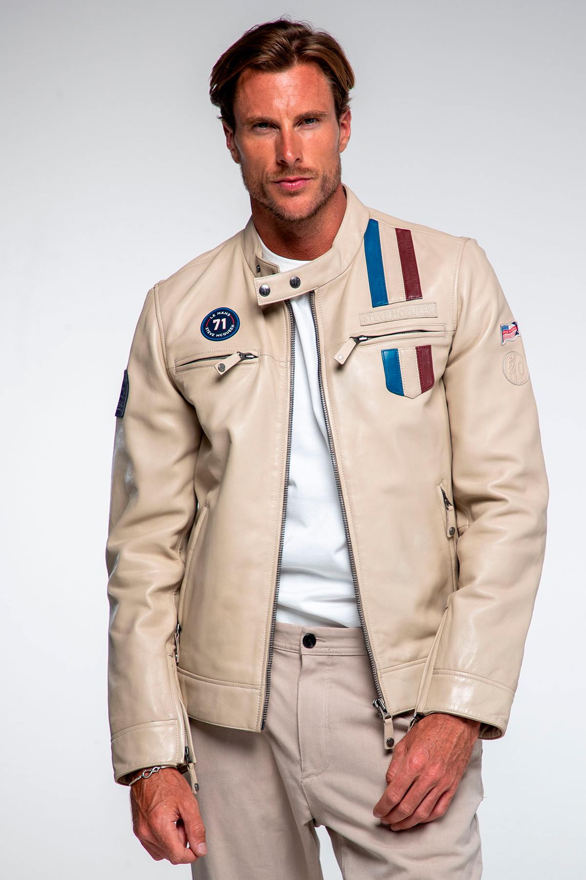 Ecru sheepskin jacket: Le Mans legacy in a refined, timeless design. - Image n°1