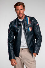 Steve McQueen licensed navy blue leather jacket - Image n°1