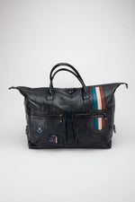 Large navy blue leather travel bag, 72-hour size - Image n°1