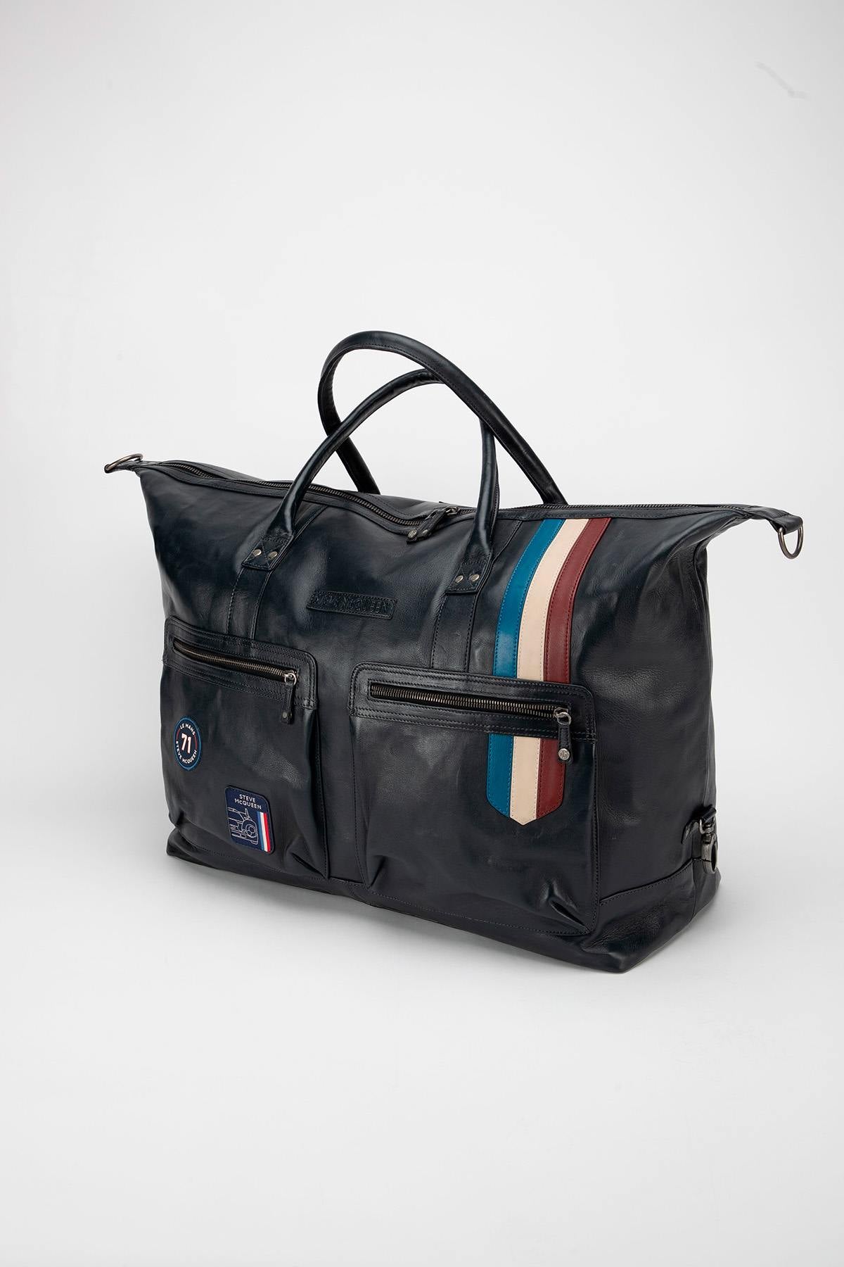 Large navy blue leather travel bag, 72-hour size - Image n°3