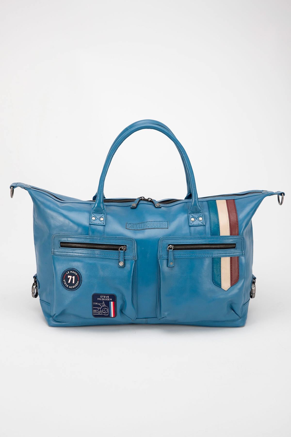 Steve McQueen blue leather 48-hour travel bag - Image n°1