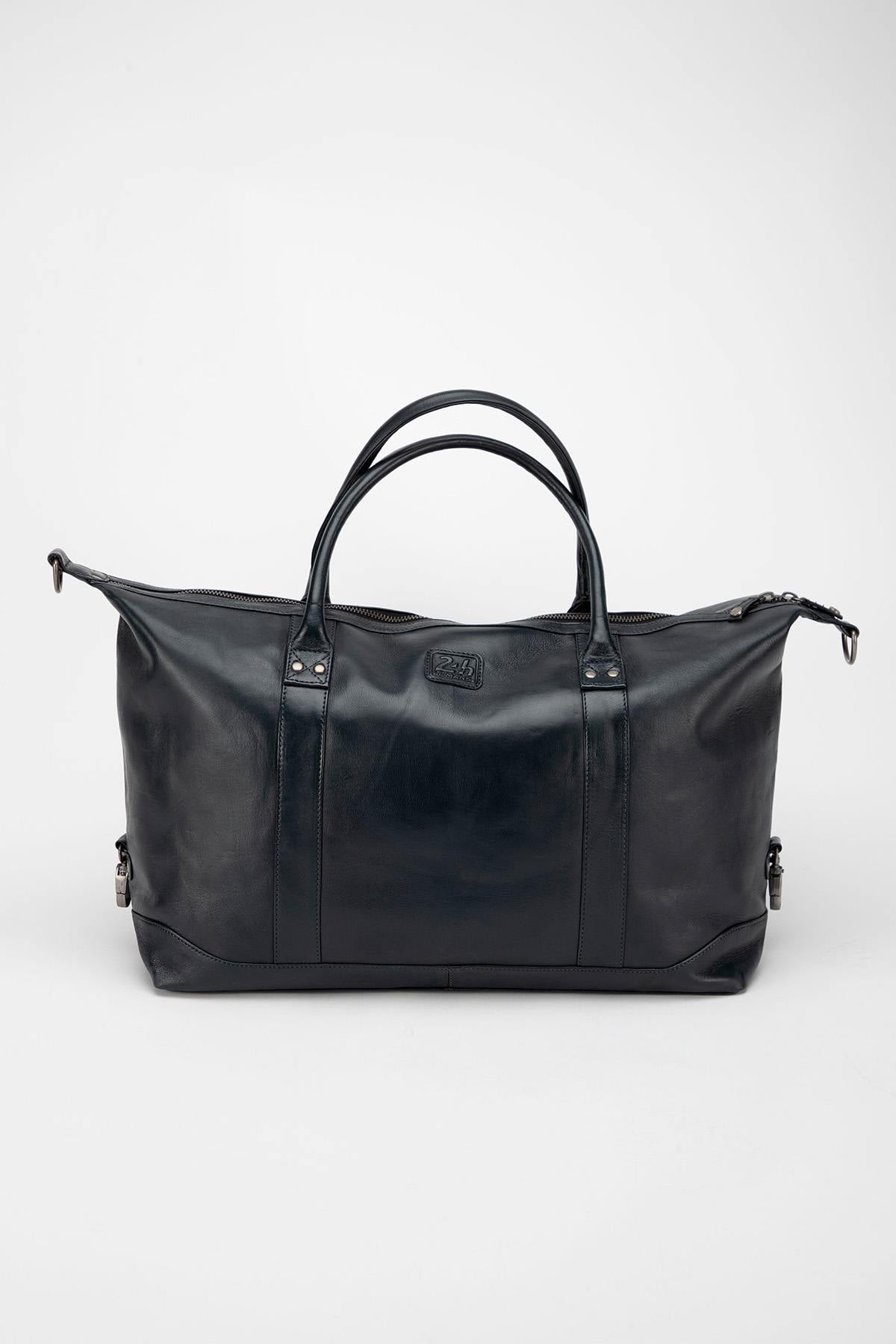 Steve McQueen navy leather travel bag, 48-hour size - Image n°2