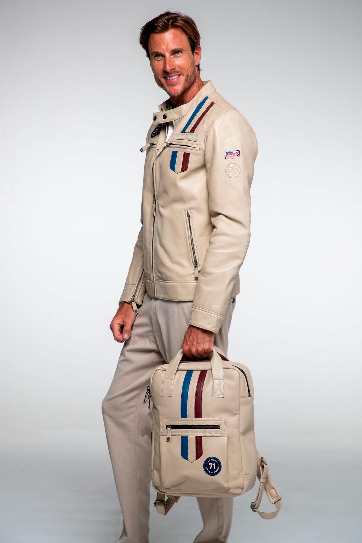 Steve McQueen licensed ecru leather backpack - Image n°4