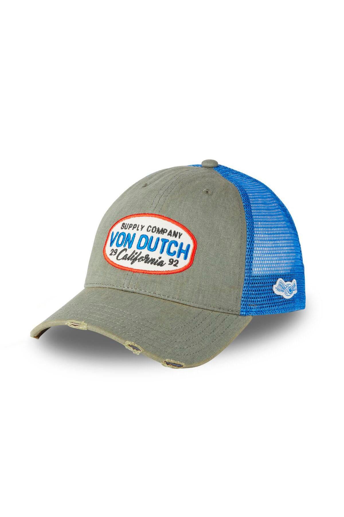 Blue and khaki mesh cap with embroidery - Image n°1