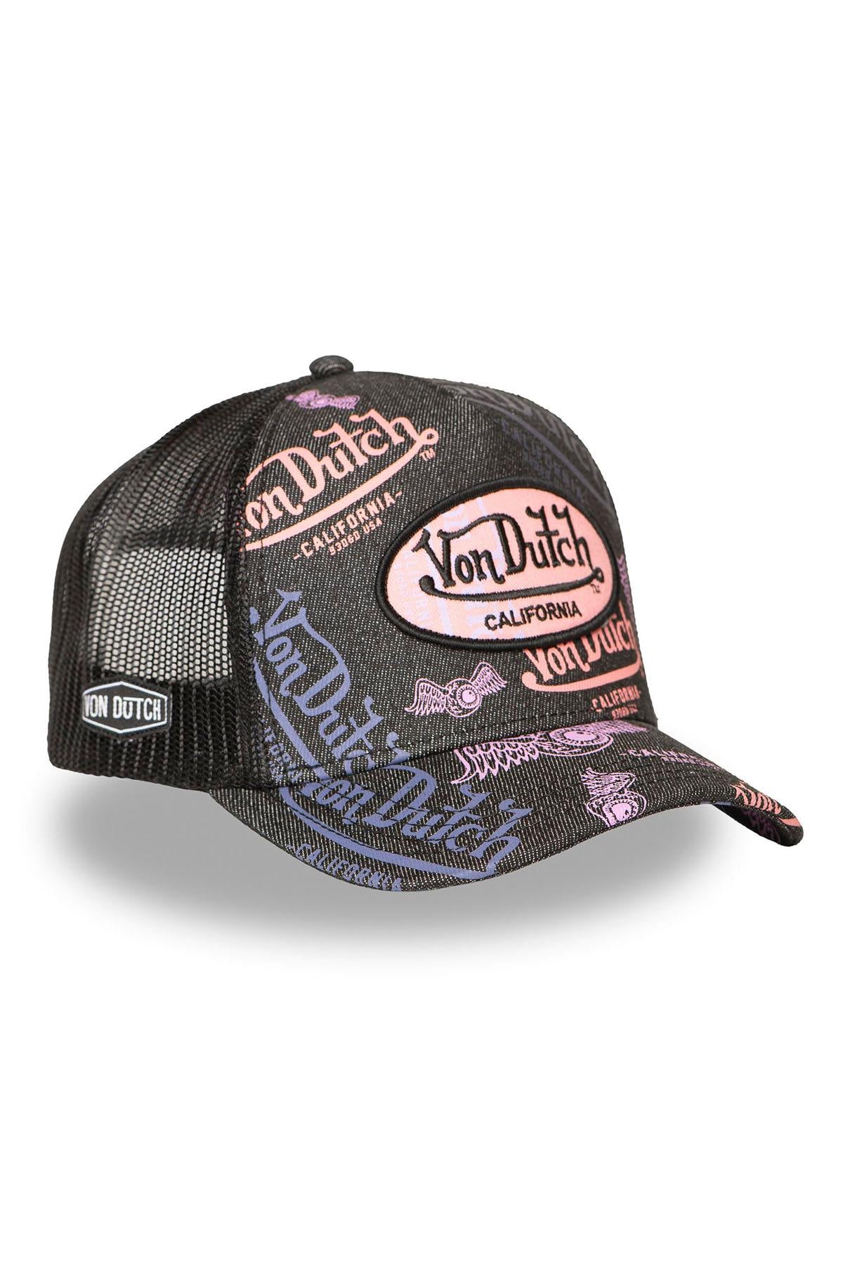 Black mesh cap with multiple printed and embroidered logos - Image n°1