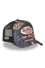 Black mesh cap with multiple printed and embroidered logos - Image n°1