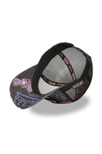 Black mesh cap with multiple printed and embroidered logos - Image n°5