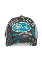 Grey and blue mesh cap with multiple printed and embroidered logos - Image n°4