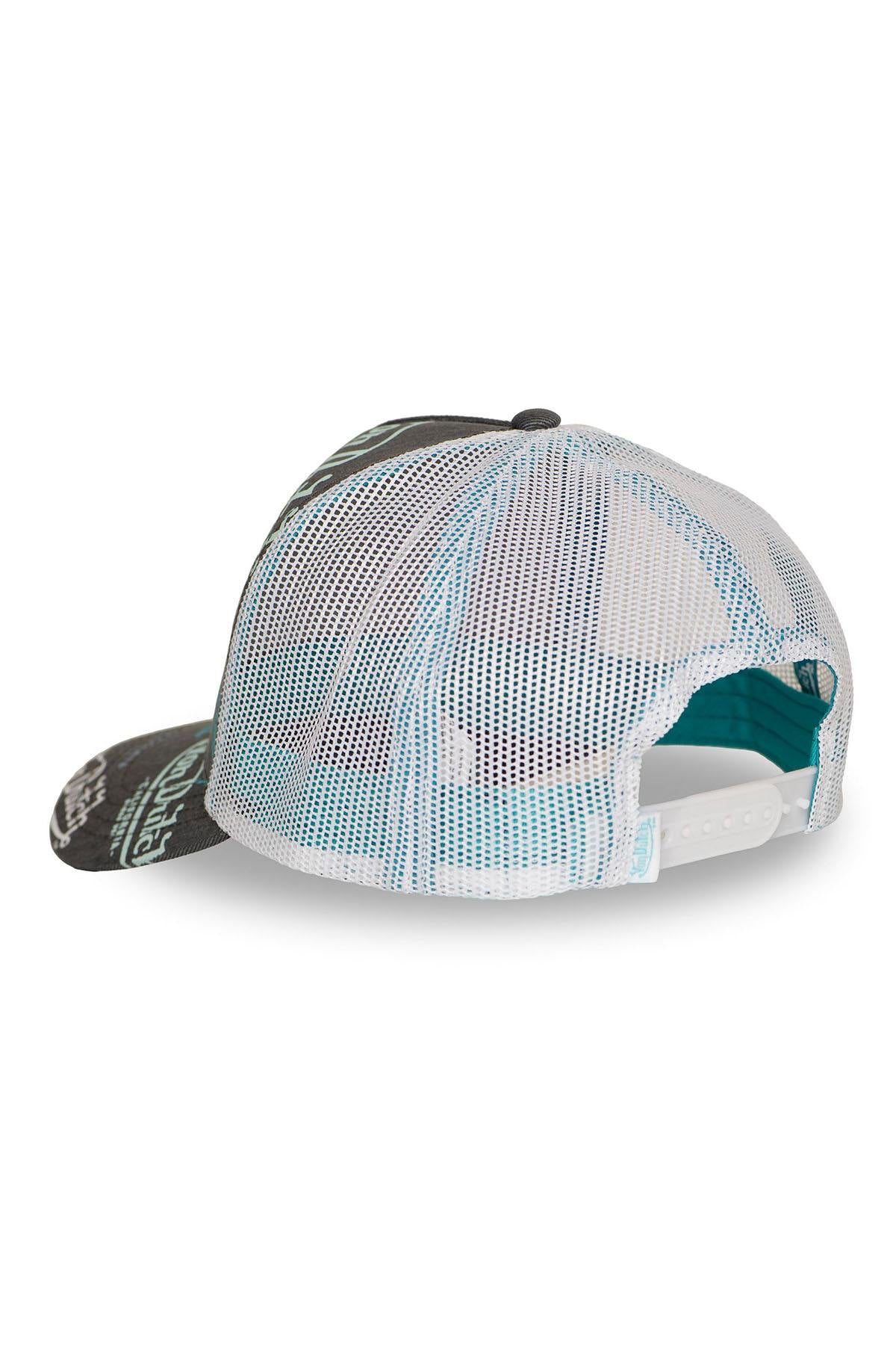 Grey and blue mesh cap with multiple printed and embroidered logos - Image n°2