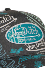 Grey and blue mesh cap with multiple printed and embroidered logos - Image n°3