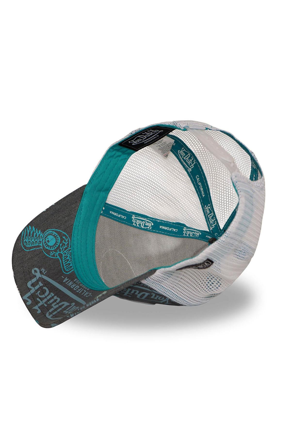 Grey and blue mesh cap with multiple printed and embroidered logos - Image n°5