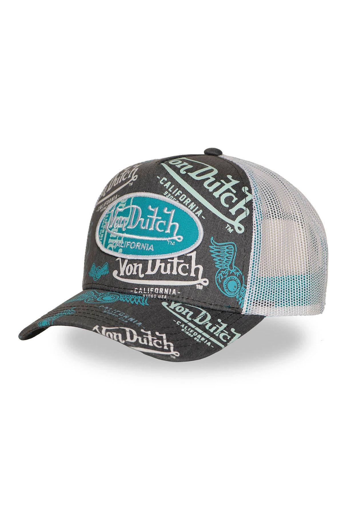Grey and blue mesh cap with multiple printed and embroidered logos - Image n°7
