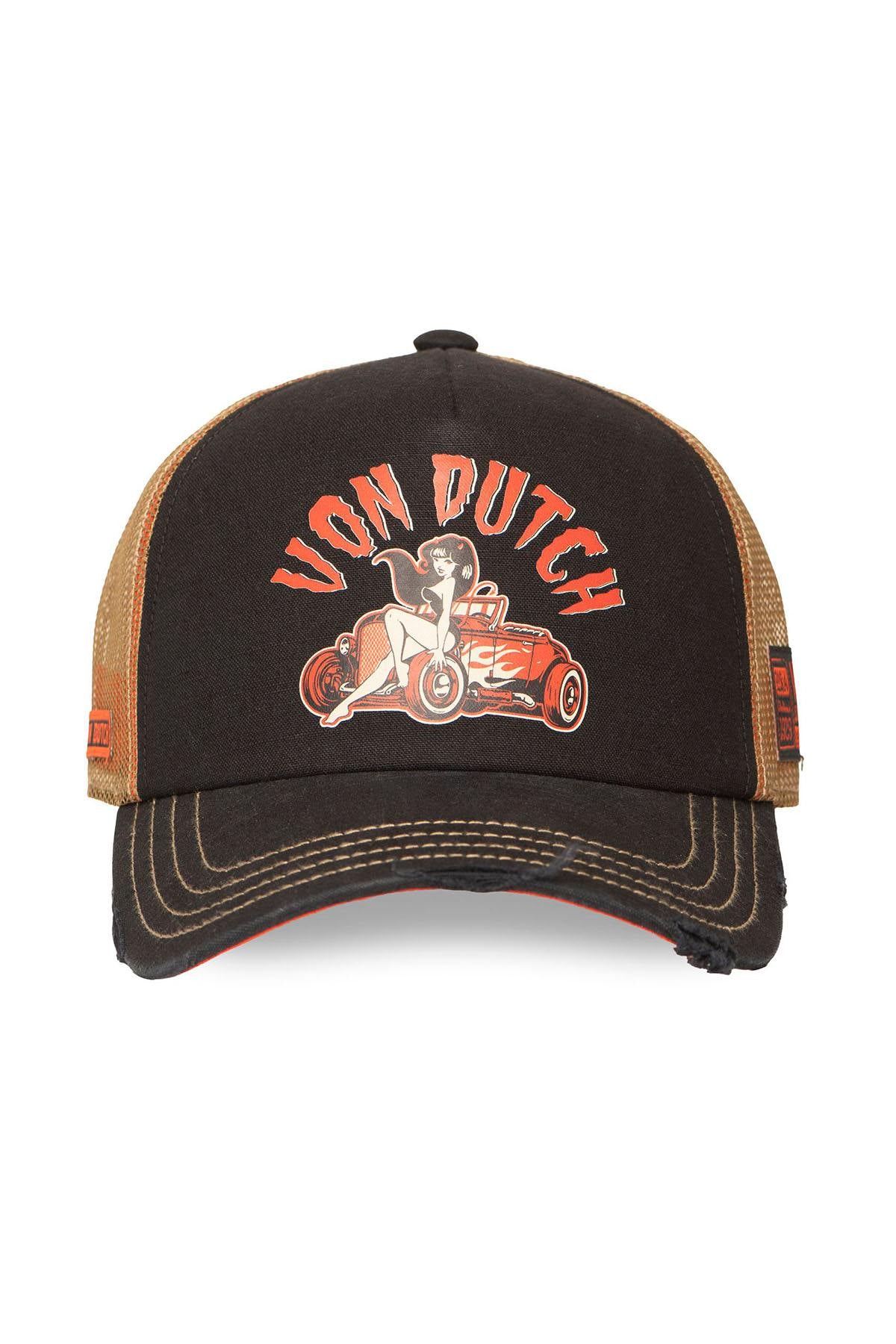 Black and orange trucker cap with illustrated logo - Image n°4