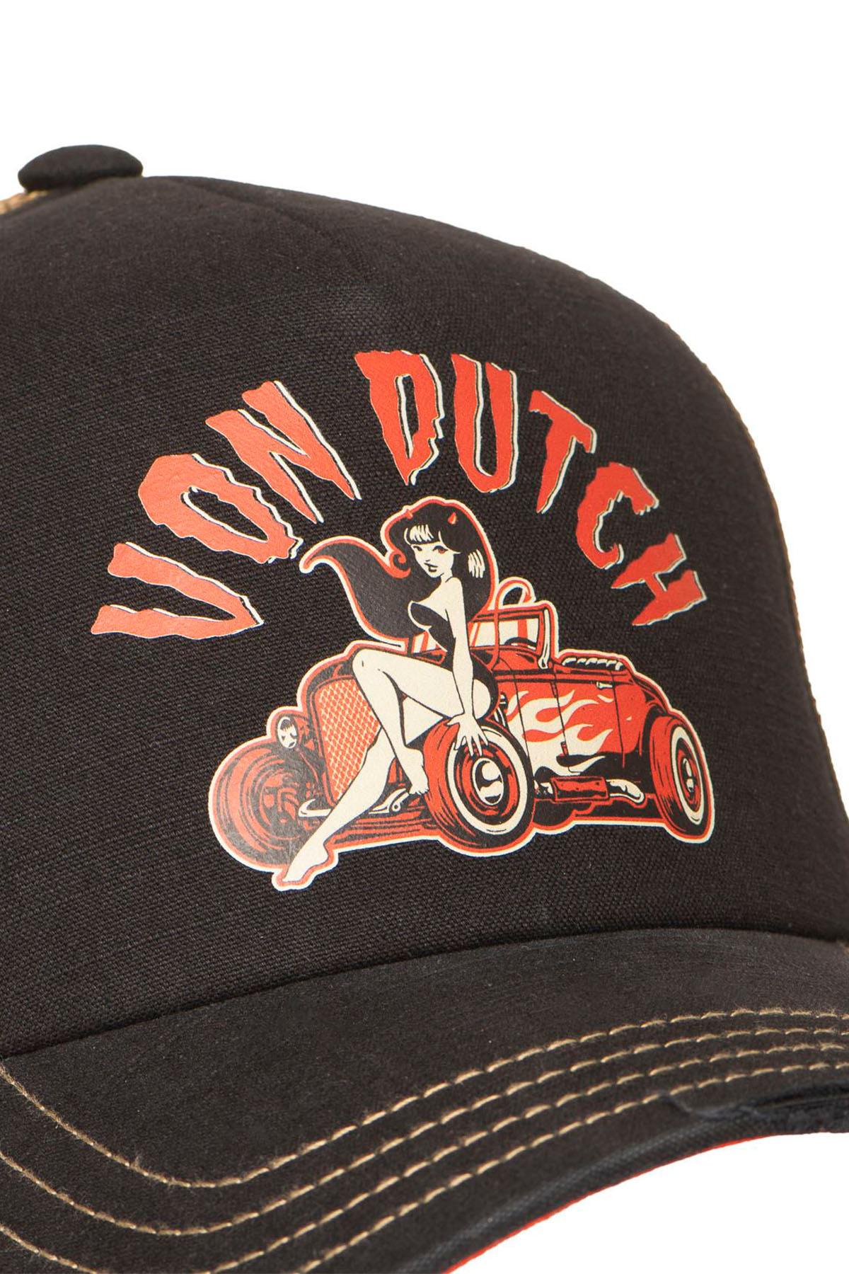 Black and orange trucker cap with illustrated logo - Image n°3