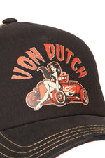 Black and orange trucker cap with illustrated logo - Image n°3