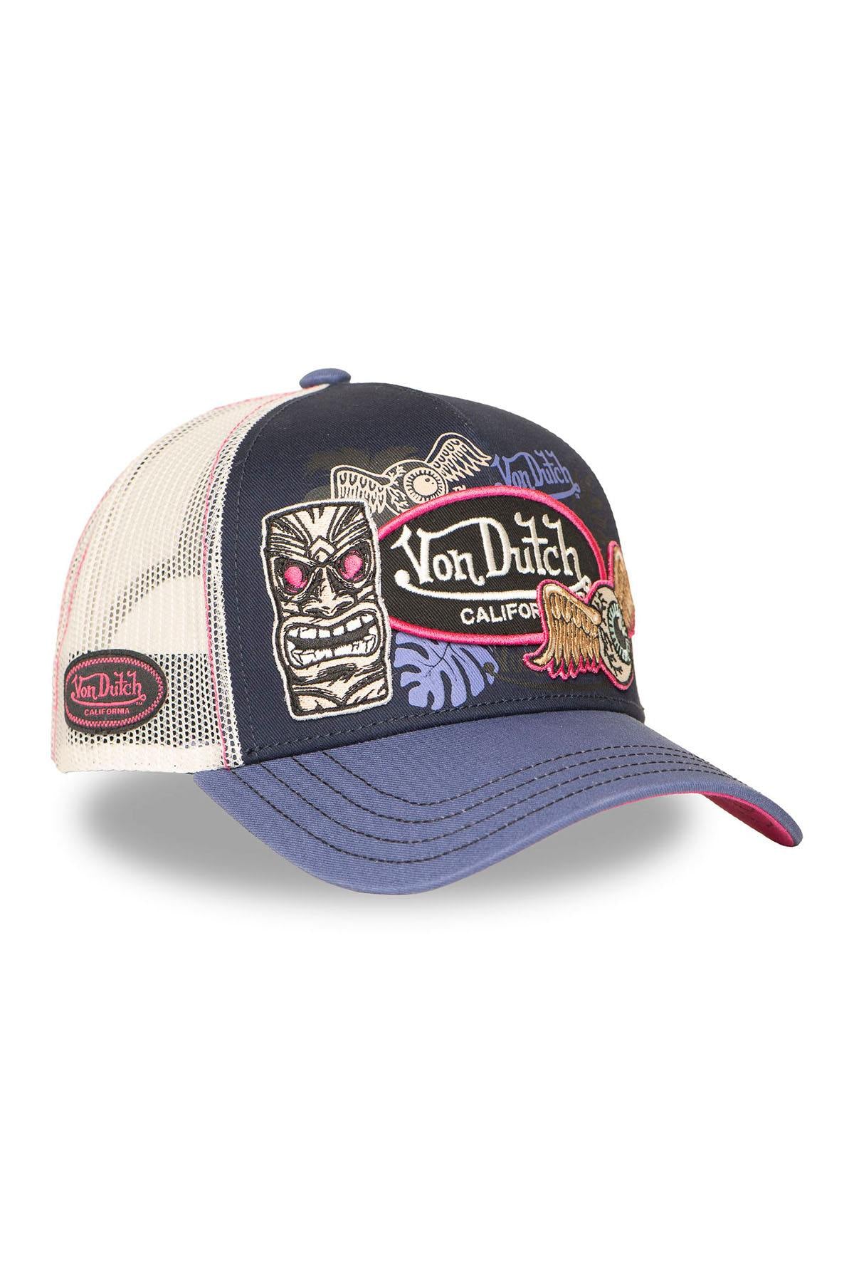Blue and pink trucker cap with Von Dutch patches - Image n°1