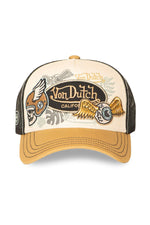 Black, beige, and yellow trucker cap with Von Dutch patches - Image n°4