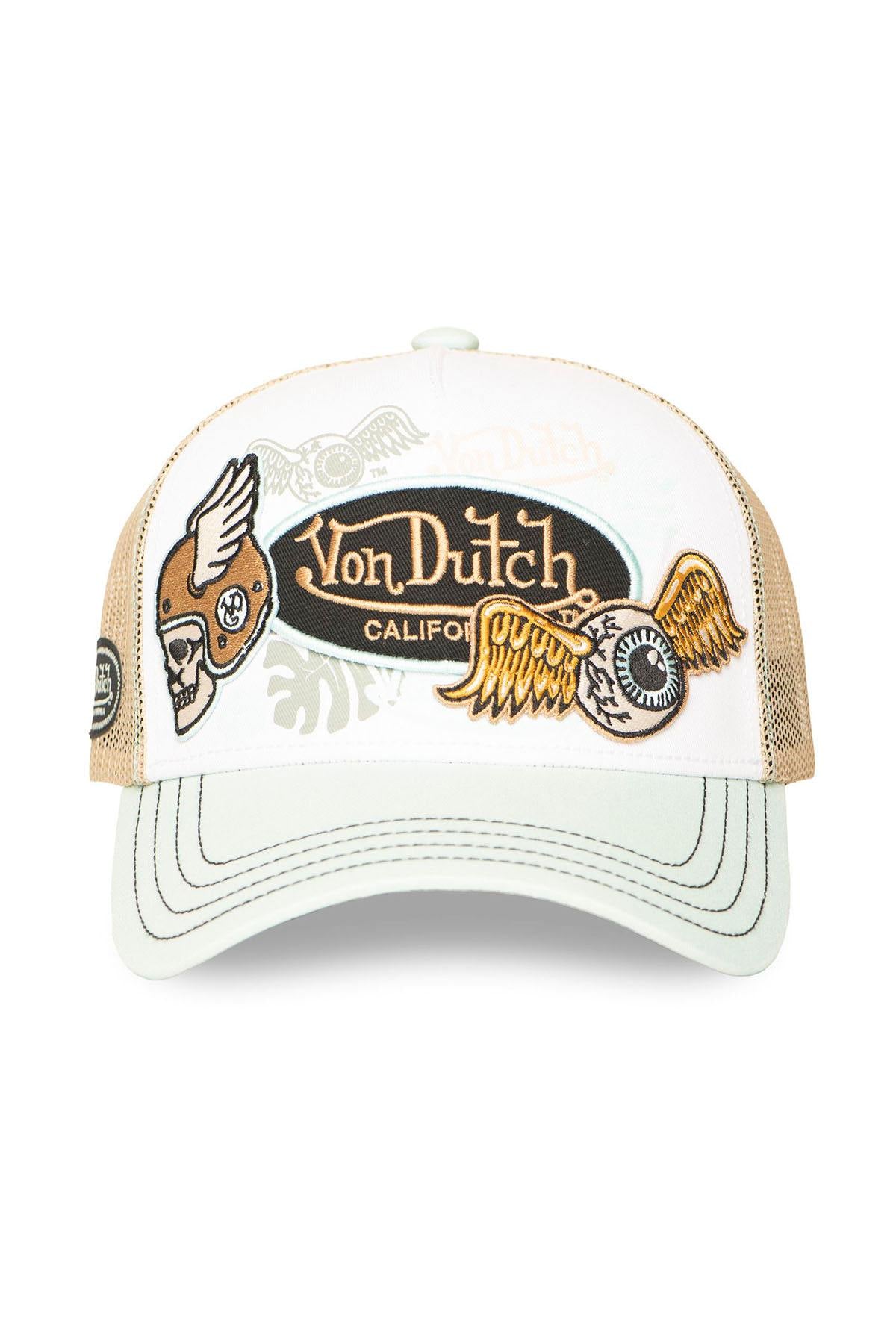 White and beige trucker cap with Von Dutch patches - Image n°4