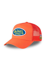 Orange mesh cap with blue and yellow logo patch - Image n°1