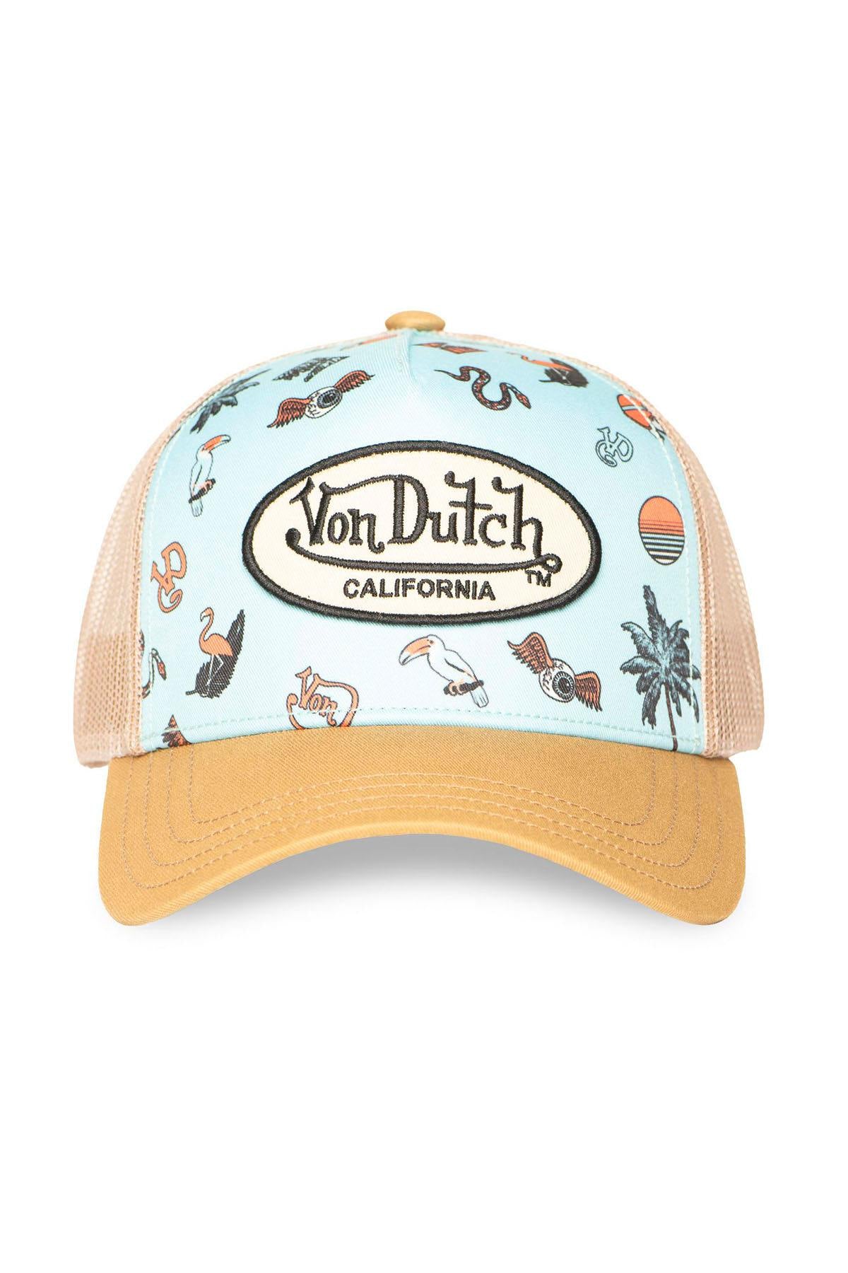 Pastel blue and yellow mesh cap with summery illustrations - Image n°4