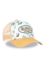 Pastel blue and yellow mesh cap with summery illustrations - Image n°7