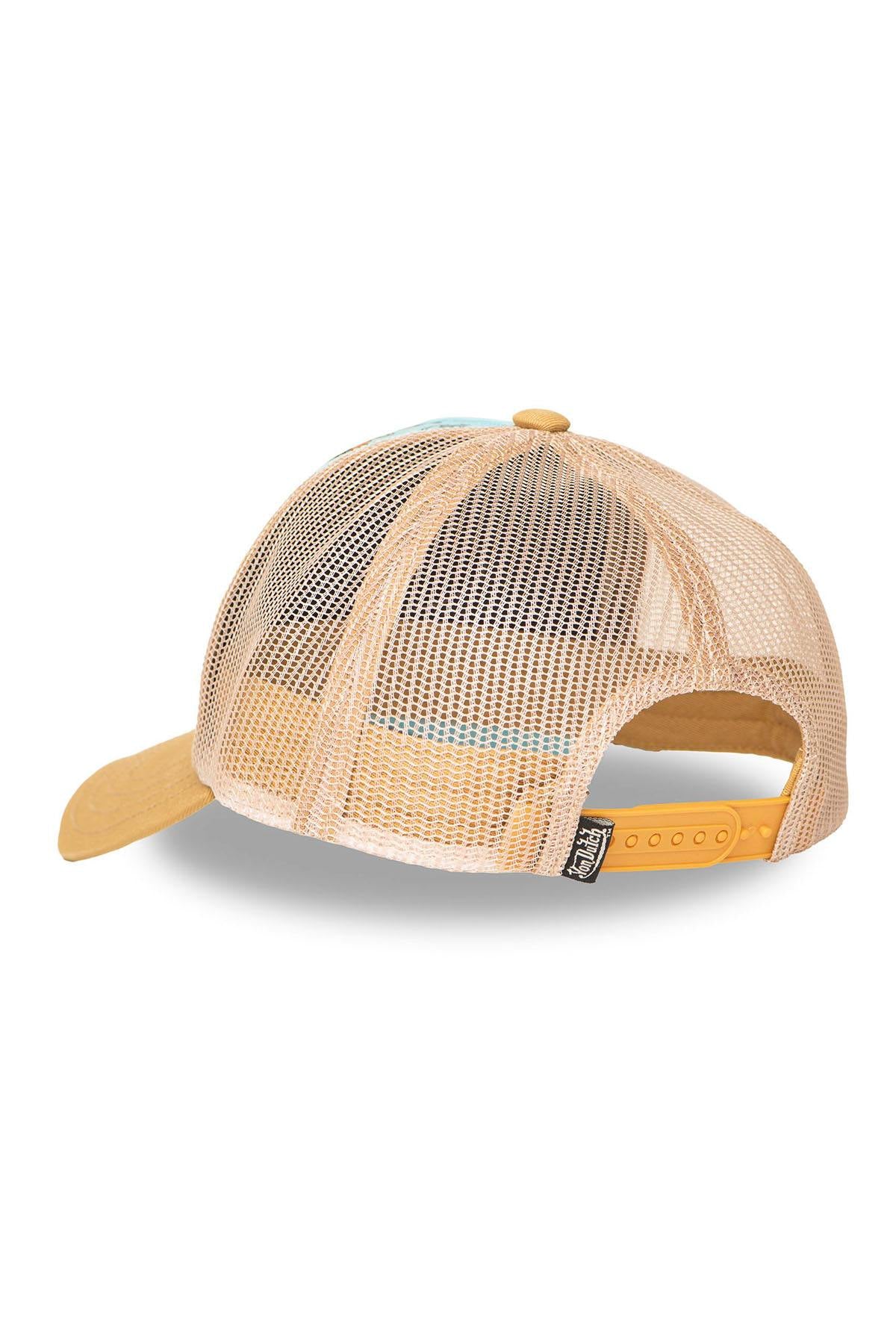 Pastel blue and yellow mesh cap with summery illustrations - Image n°2
