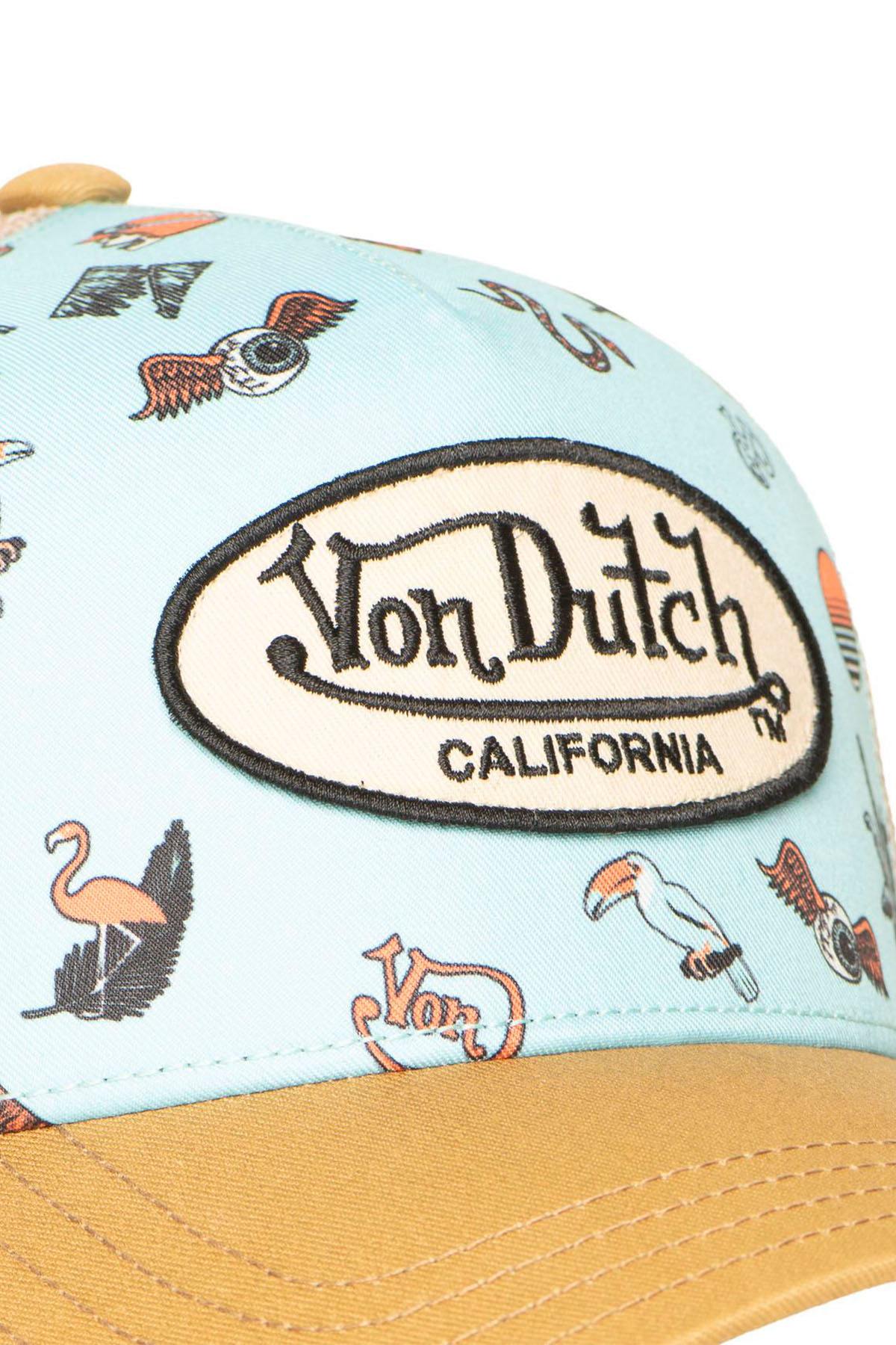 Pastel blue and yellow mesh cap with summery illustrations - Image n°3