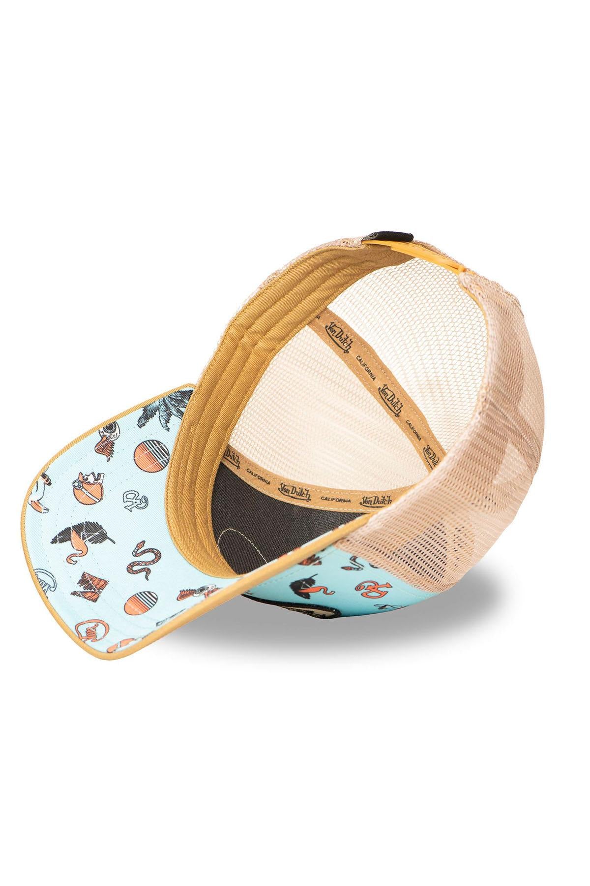 Pastel blue and yellow mesh cap with summery illustrations - Image n°5
