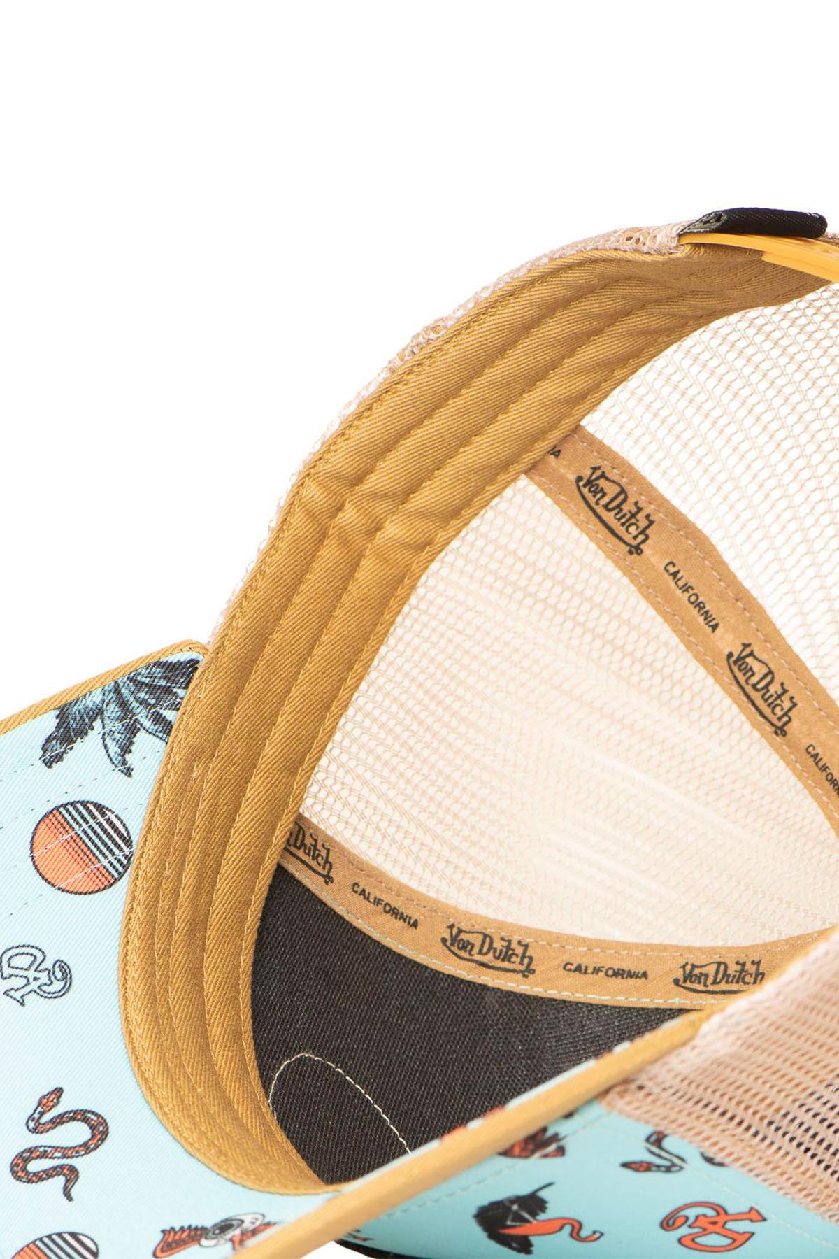 Pastel blue and yellow mesh cap with summery illustrations - Image n°6