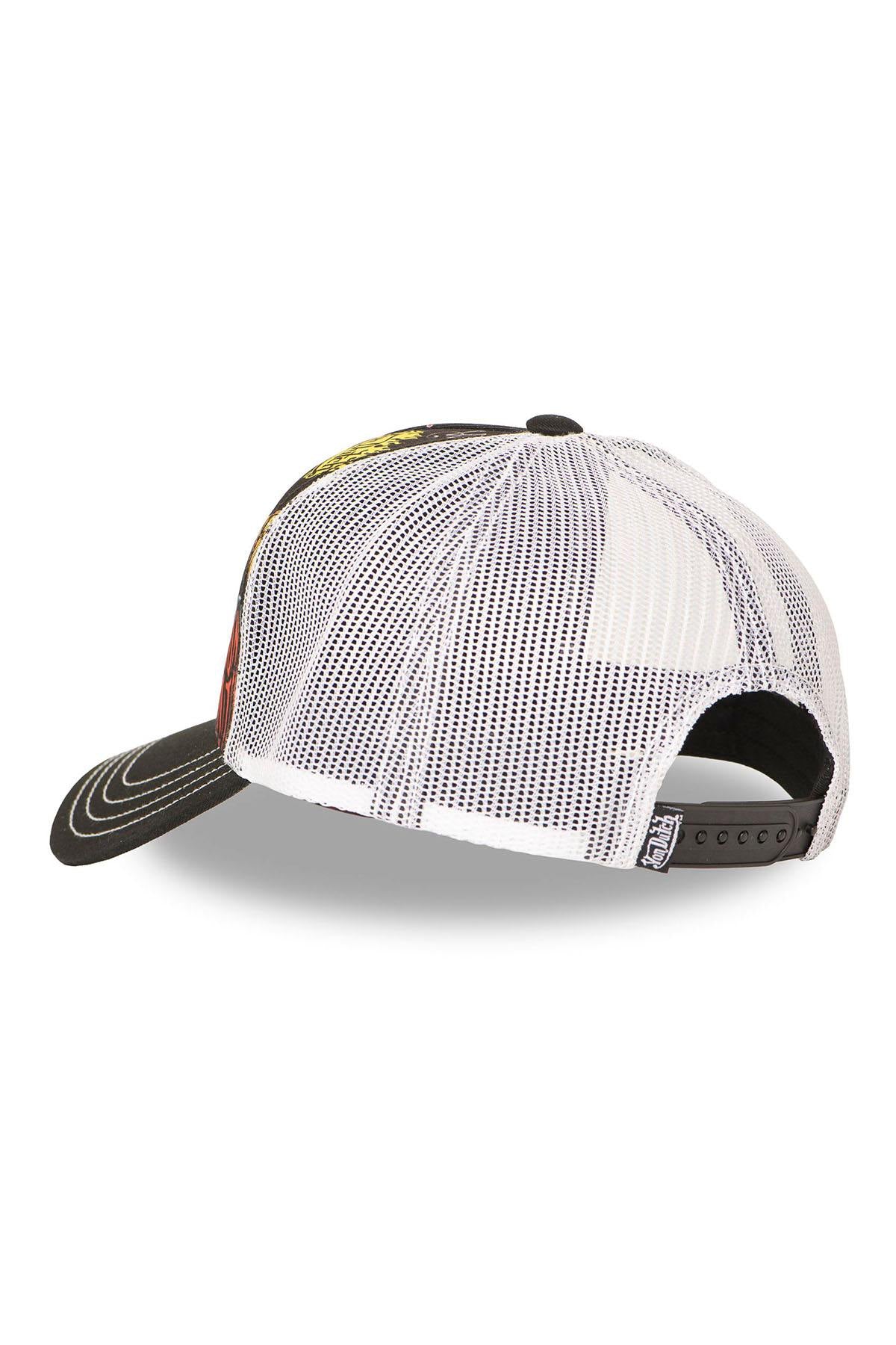 Black and white mesh cap with illustrated pattern - Image n°2