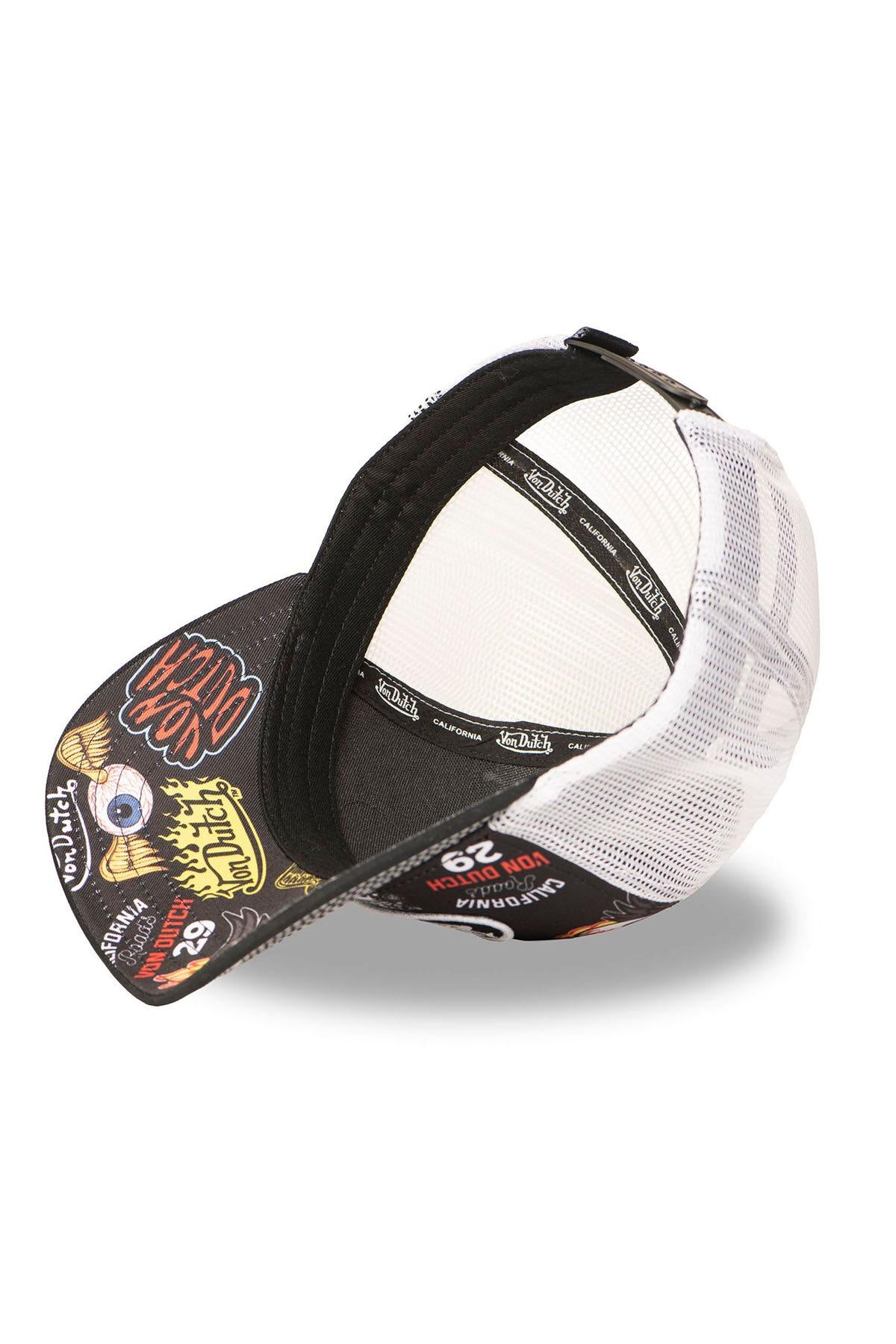 Black and white mesh cap with illustrated pattern - Image n°5