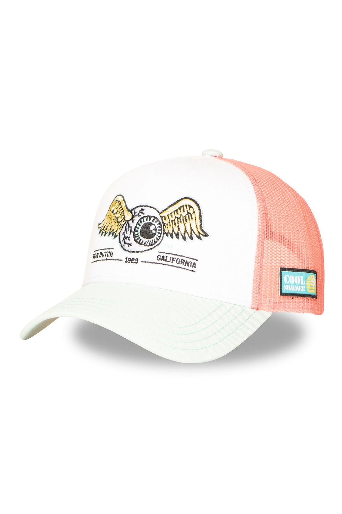 White and pink mesh cap with winged eye logo - Image n°1