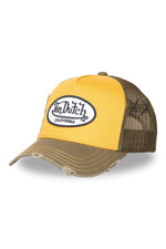 Yellow and khaki distressed mesh cap - Image n°1