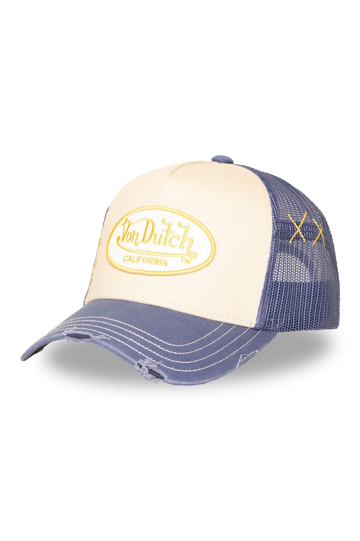 blue and beige distressed mesh cap - Image n°1