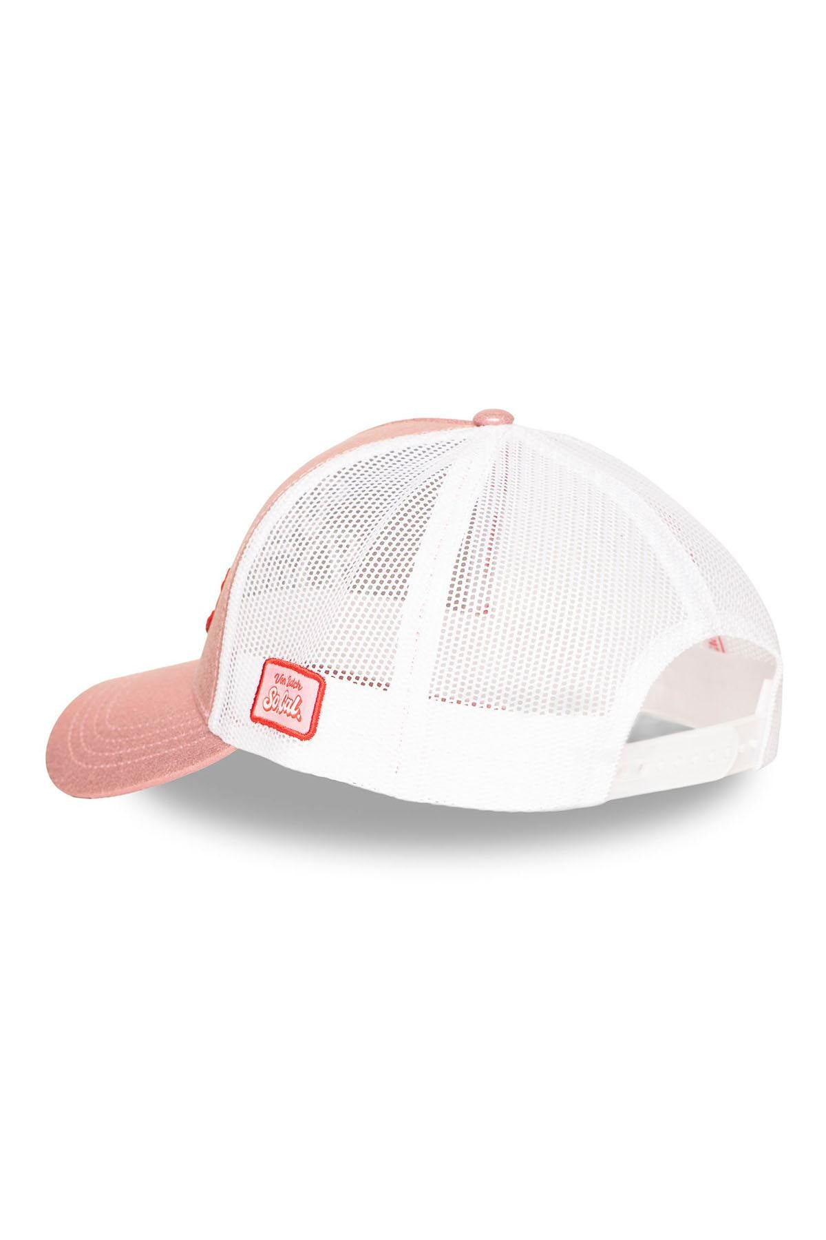 Pink and white mesh cap with pop-style logo - Image n°2