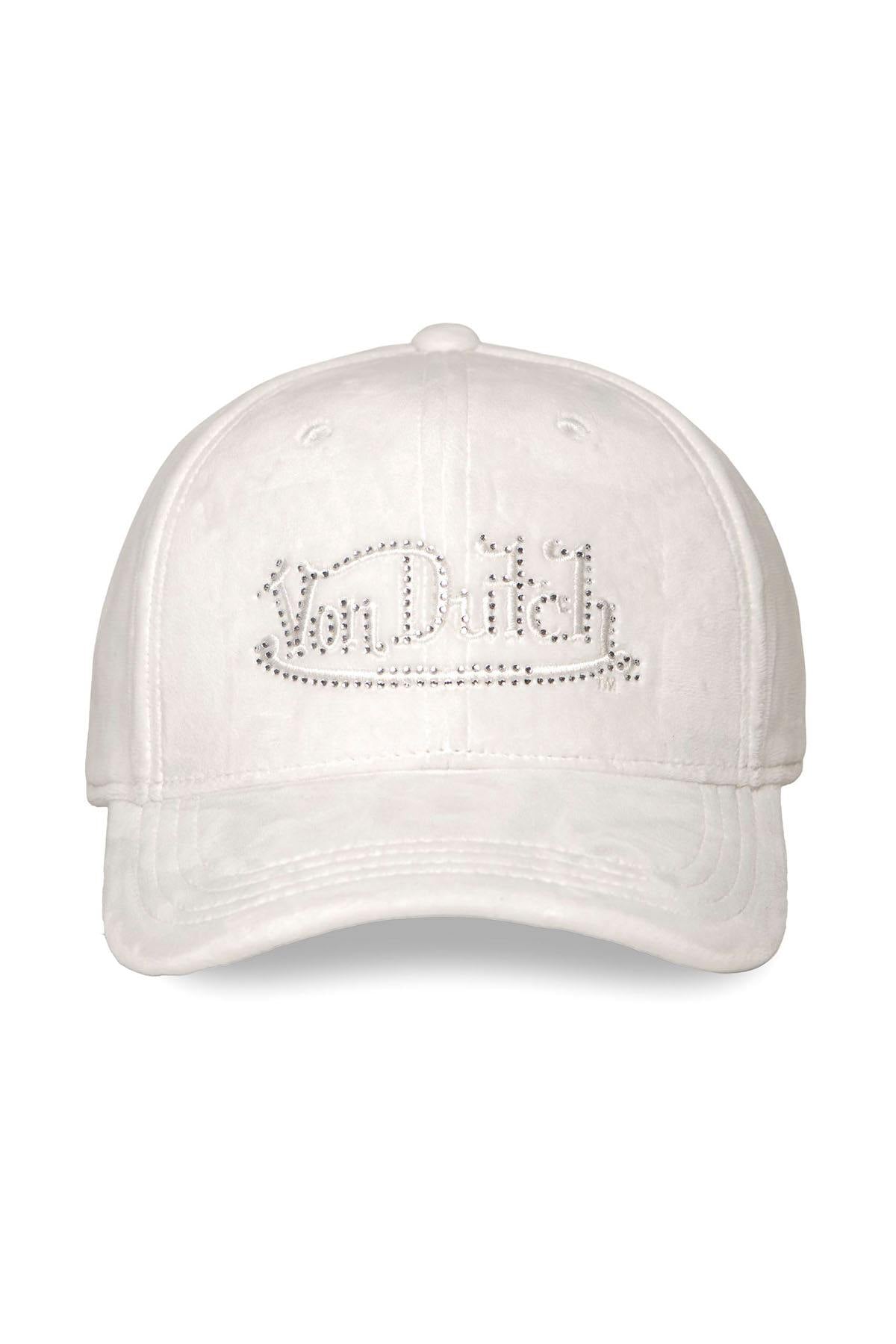 White velvet cotton cap with rhinestone logo - Image n°4